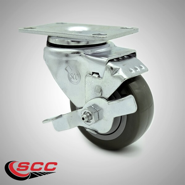 3.5 Inch SS Gray Polyurethane Swivel Top Plate Caster with Brake